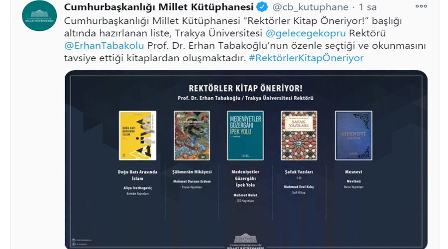 Rektör Tabakoğlu, kitap önerisinde bulundu